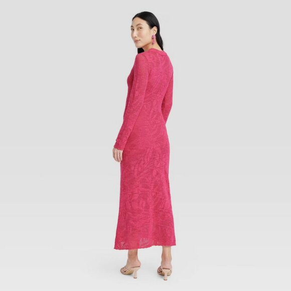Women's Long Sleeve Maxi Pointelle Dress - A New Day Pink S - Picture 2 of 3